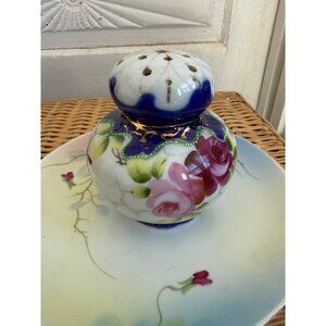 Vintage 40's Porcelain Hand Painted Floral Powder Shaker Vanity Decor